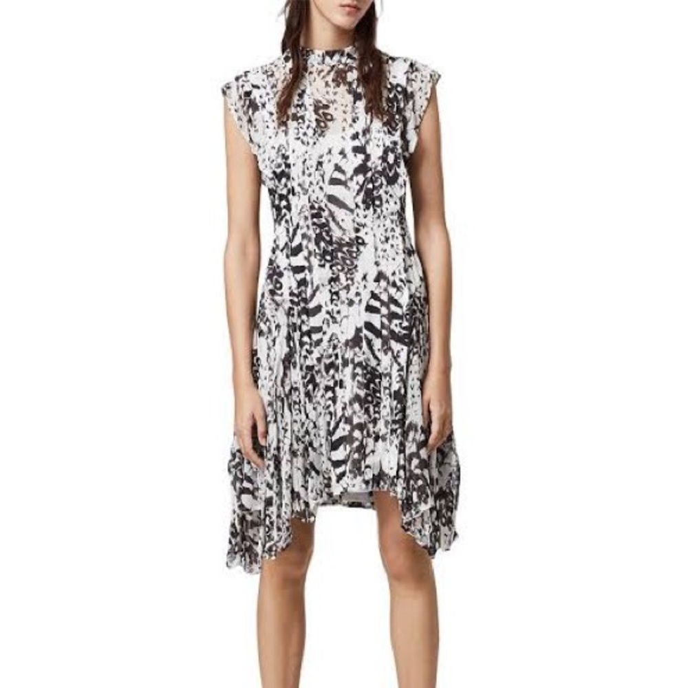 AllSaints Fleur Wing Dress (Dark Brown and White)